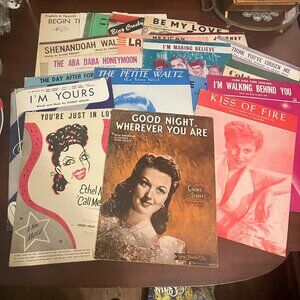 Lot of 19 Vintage 1940s & 1950s Piano Music Sheets Crosby, Love Songs scrapbook